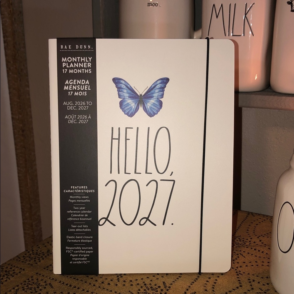 Rae Dunn HELLO 2027. 17 Month Planner with Beautiful Blue Butterfly